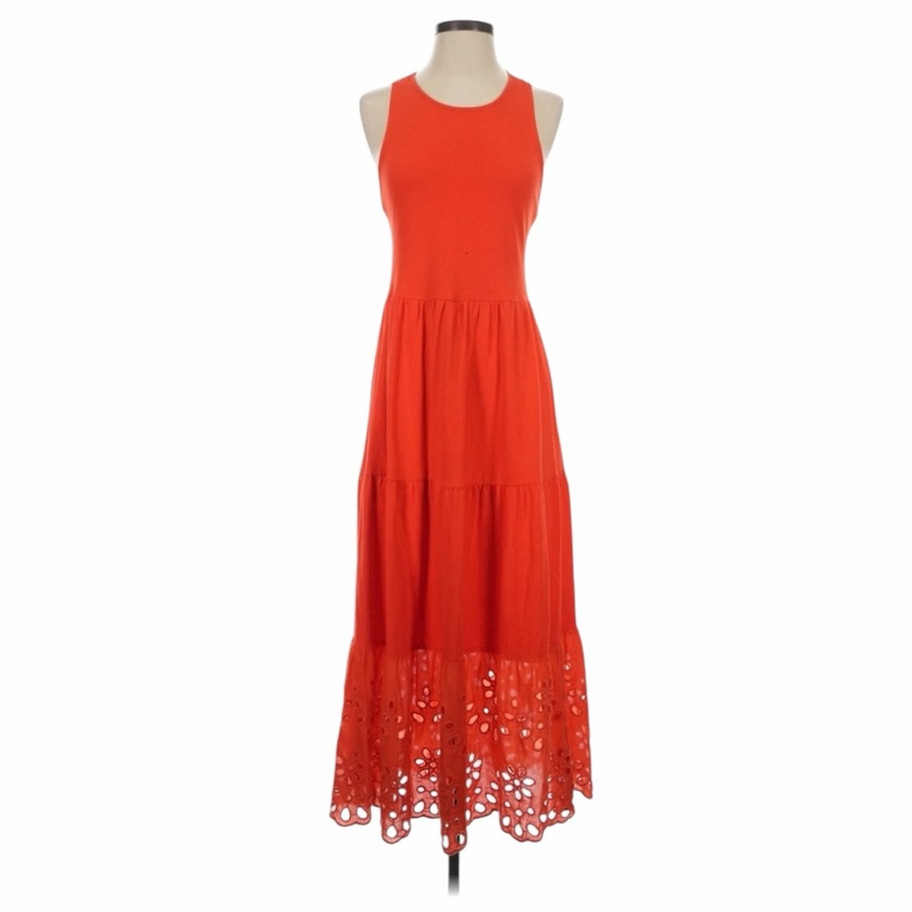J Crew Cotton Tiered Cross Back Knit Dress with Eyelet Trim Size Medium